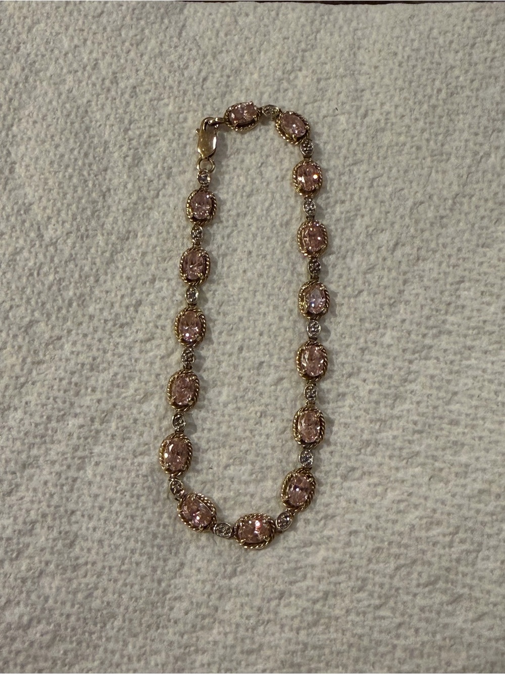 Solid Gold 10k Delicate Pink Stone Gold-Tone Link bracelet